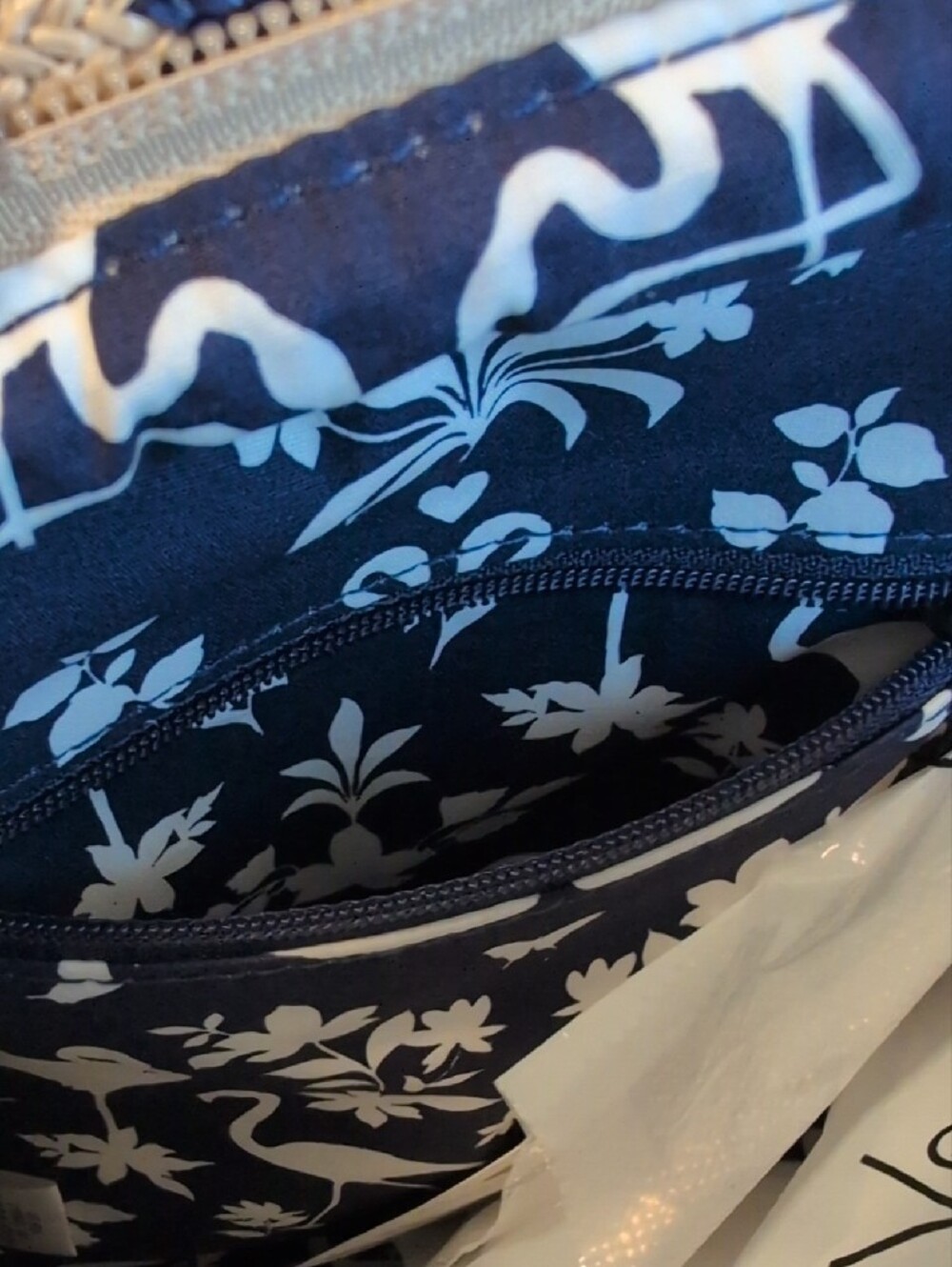 VERA BRADLEY Mini Straw Backpack Navy Blue Floral Embroidered Stripe - Picture 8 of 14